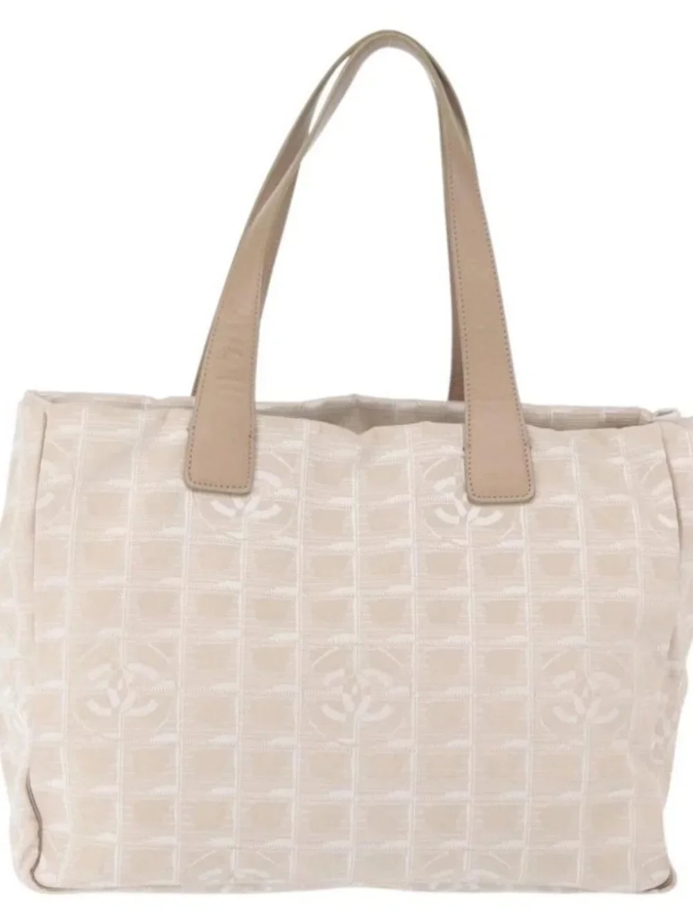 CHANEL New Travel Line Hand Bag Beige Silver CC Auth 154273